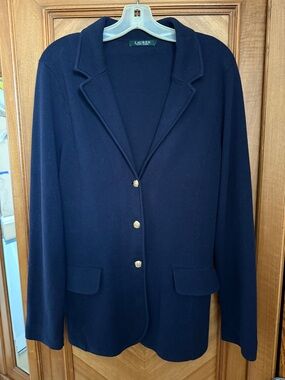 Lauren Ralph Lauren Navy Knit Blazer with Gold Buttons